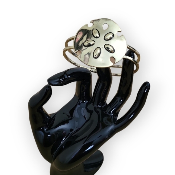 Sand Dollar Goldtone Hinged Cuff Bracelet - Picture 2 of 9